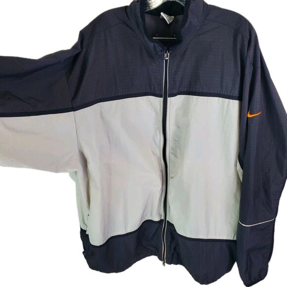 Vtg 90s Y2K Nike Jacket XL Nylon Black Grey Cream Swoosh Full Zip Windbreaker - Picture 2 of 15